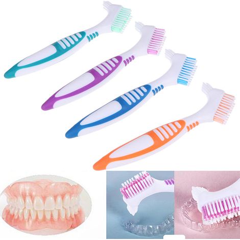 Brosse à dents dure pour prothèses dentaires, lot de pièces de rechange, nettoyage efficace des dentiers, usage quotidien (1/5)