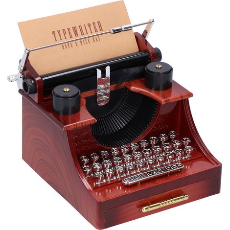 Boîte à musique machine à écrire avec tiroir, mécanisme à remontoir en bois vintage, mélodie, cadeau décoratif (1/5)