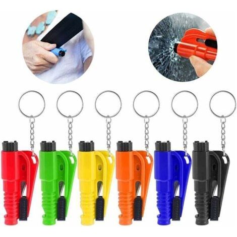 Juego de 6 llaveros rompeventanas 3 en 1 para coche, herramienta de rescate multifuncional, herramienta de emergencia con rompeventanas y cortador de cinturón de seguridad, herramienta de seguridad (1/5)