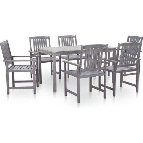 Ensemble repas jardin 7 pièces en bois d’acacia massif gris délavé, table et 6 chaises - PANGIVO (1/5)