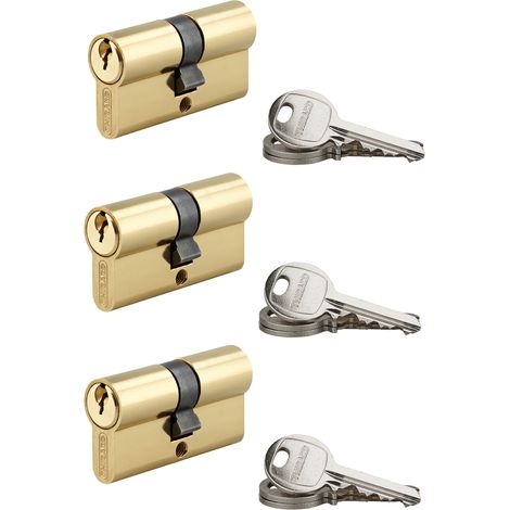 Thirard – Lot de 3 cylindres SA laitonné 30x30mm – S'entrouvrant avec 9 clés – Cylindre de serrure pour portes – Protection renforcée (1/2)