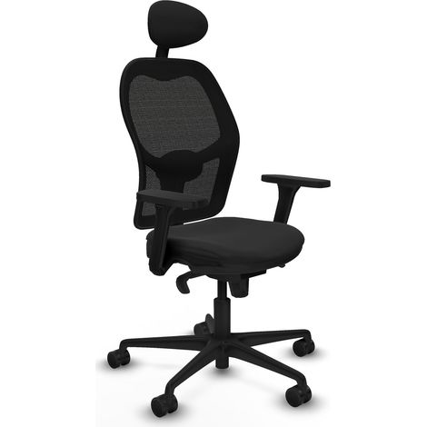 Jorquera sincro malla negra similpiel negro brazos 3D base nailon cabecero fijo ruedas 65mm nailon (1/5)