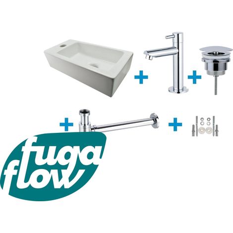 FugaFlow Eccelente Sobrado Ensemble lavabo de salle de bains - gauche - 1 trou de robinet - robinet de lavabo chromé - blanc (1/2)