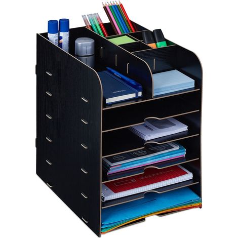 Relaxdays Desk Organiser, 12 Compartments, Letter Tray, Office Document Tray, A4 Format, HWD: 34.5 x 25 x 32 cm, Black