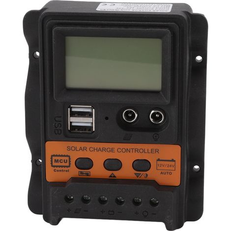 Contrôleur de charge solaire double USB 12 V/24 V, régulateur de charge photovoltaïque PWM avec écran LCD, 30 A (1/5)