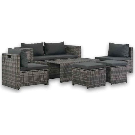 Set Divani da Giardino 6 pz con Cuscini in Polyrattan Grigio vidaXL (1/5)