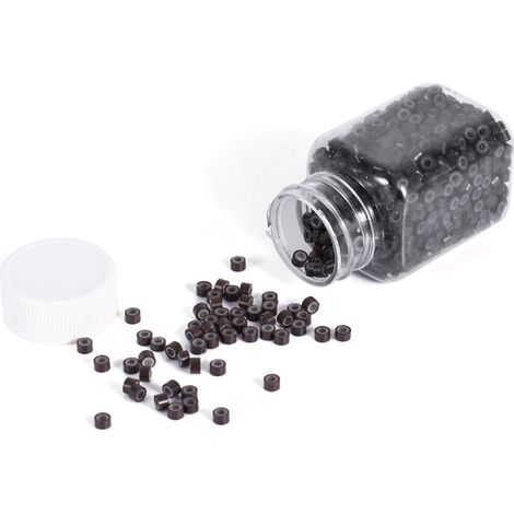 1000 pièces/flacon de micro-anneaux, perles et attaches en silicone pour extensions de cheveux (1000 pièces marron) (1/3)