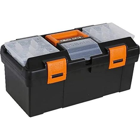 Boîte à outils en matière plastique avec plateau et bacs de rangement amovibles, vide (1/5)