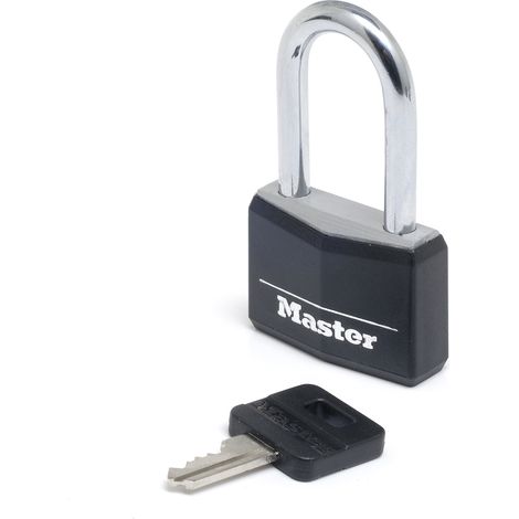 Master Lock 9140EURDBLKLF Cadenas à Clé en Aluminium Massif recouvert de Vinyle avec Anse Moyenne, noir, 4 x 7,6 x 1,3 cm