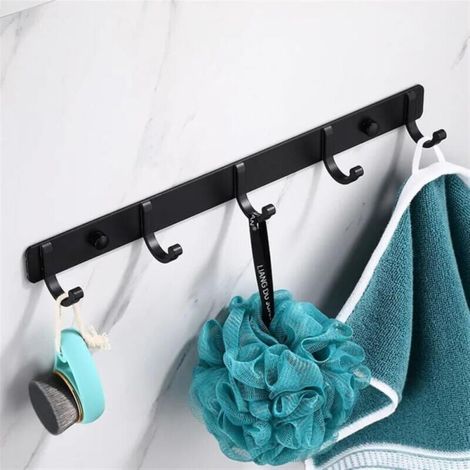 Porte Manteau Mural, Patères Porte Manteaux Design En Acier Inoxydable, Patères Salle De Bains Solide pour Chambre Bureau Noir (5 Hook) (1/4)