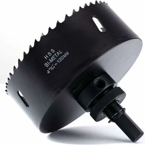 Scie cloche 120 mm, acier rapide HSS M42, foret perforé bi-métal, fraise perforée avec tige hexagonale et foret pour bois, plastique, plaques de plâtre, cloison sèche et tôle métallique