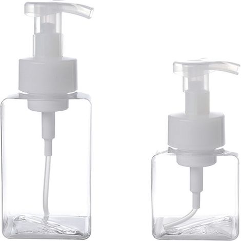 Lntyq Distributeur de savon moussant, flacon pompe carré rechargeable et moderne pour shampoing, gel douche, savon liquide, salle de bain, hôpital, clinique. Lot de 2 (1/5)