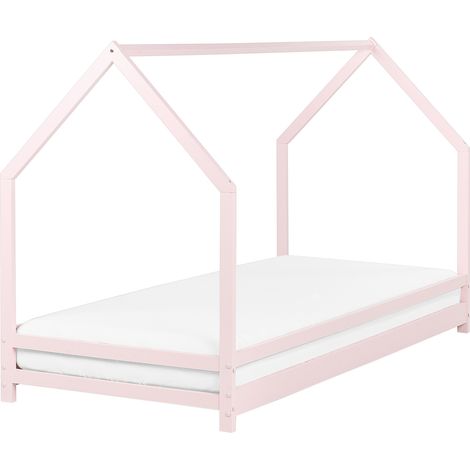 Cama infantil con dosel y somier de madera de pino rosa 90 x 200 cm APPY (1/5)