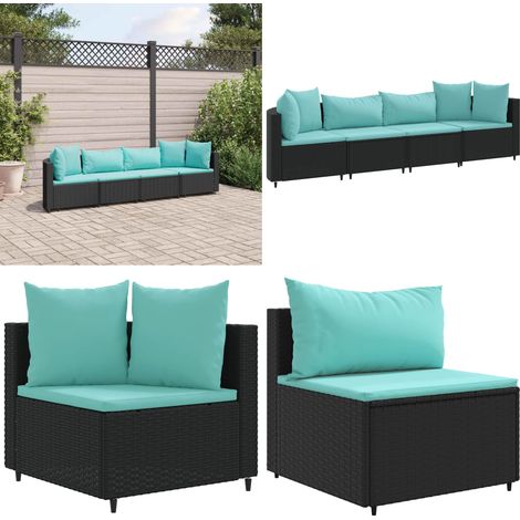 4-tlg. Garten-Sofagarnitur mit Kissen Schwarz Poly Rattan - Gartenmöbel - Outdoor Möbel - Loungesessel - Rattan Gartenmöbel - Gartenlounge - Home & Living (1/5)