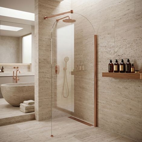 Paroi de douche italienne Clear - 110 x 195 cm - Cuivre brossé - SIENA (1/5)