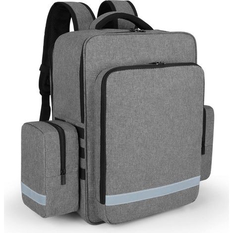 Sac à dos de premiers secours vide, sac de sauvetage avec de nombreux compartiments, gris