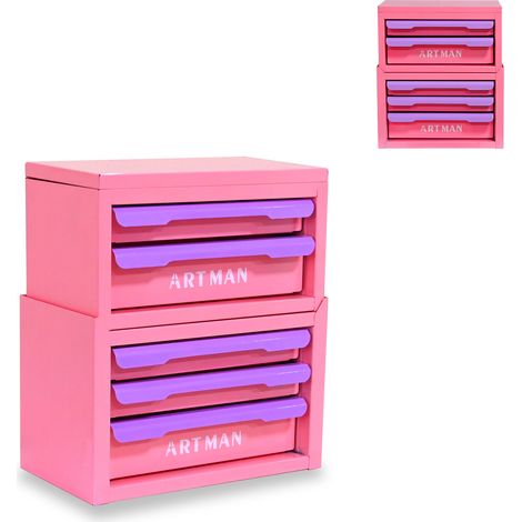 Organiseur de bureau à tiroirs empilable rose et violet, boîte de rangement cosmétique en métal pour maquillage, accessoires et petit matériel, 5 tiroirs CHICFURN (1/5)