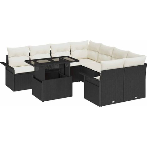 Maison Exclusive - Set Divano da Giardino 9 pcs Nero Rattan in Polipropilene (1/5)