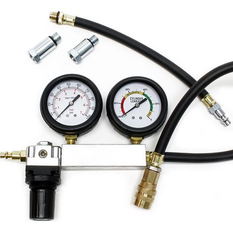 Wiltec – Kit testeur de fuite de cylindre – Tuyau de pression 66 cm – Manomètre pour moteurs à essence – Adaptateurs M14 et M18 (1/3)