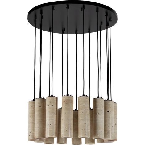 Suspension en travertin et métal noir - beige et noir mat (1/5)