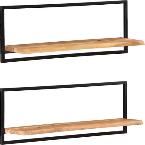 Vidaxl – Étagères murales 2 pcs 100x24x35 cm en bois d'acacia massif et acier – Design unique avec bord vivant – Charge maximale élevée