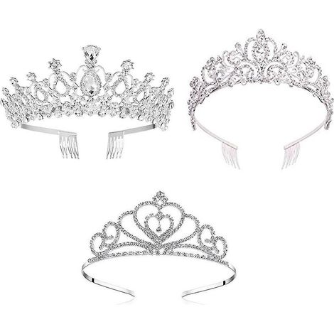 Dreiteiliges Set aus Brautstirnband-Haaraccessoires für Hochzeit, Abschlussball, Jahrestag, Strasskrone, Haarkrone (1/5)