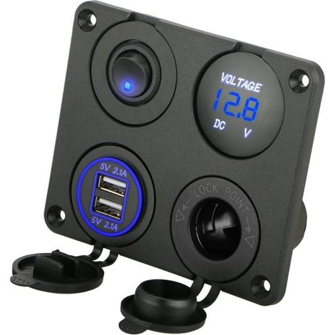 4-in-1 12V-Schalttafel, doppelte 4,2A-USB-Ladebuchse mit wasserdichtem Ein-/Ausschalter, LED-Digitalvoltmeterbuchse und Zigarettenanzünderbuchse