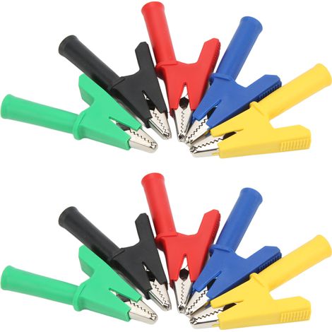 Pince crocodile isolée pour test, prise jack 4 mm, ouverture 10 mm, rouge, noir, jaune, bleu, vert, 60049 (1/5)