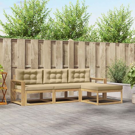 vidaXL Outdoor-Sofagarnitur mit Kissen 4 pcs Weiß und Beige Polyester (1/5)