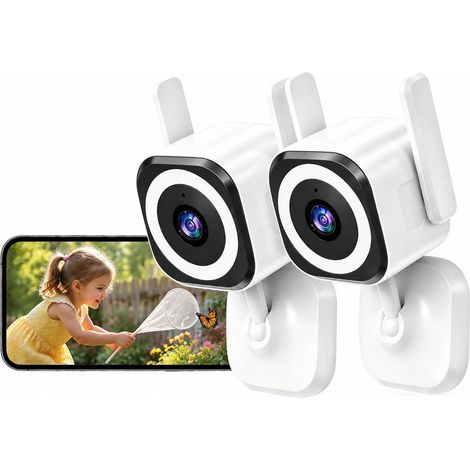 Lot de 2 caméras de sécurité 2K d'intérieur et d'extérieur pour moniteur de bébé/chien, 5 GHz/2,4 GHz, détection de mouvement/son, objectif fixe, audio bidirectionnel, SD/Cloud, plug-in (1/5)