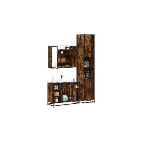 Ensemble de meubles de salle de bain 3 pcs Chêne fumé (1/5)