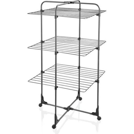 Secador de ropa - Leifheit - 270 Classic Black - Tendederos con 27 m de superficie de secado - Rejillas plegables - Torre de 3 niveles - Negro