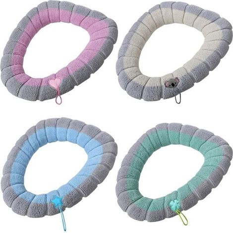 Lot de 4 housses siège toilette avec poignée- Coussin épais pour salle bain - Douces, épaisses, extensibles, lavables (1/4)
