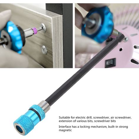 Rallonge porte-embout aimantée bleue tige hexagonale 1/4 pouce acier inox dégagement rapide pour visseuse perceuse 150 mm 1 pièce (1/5)
