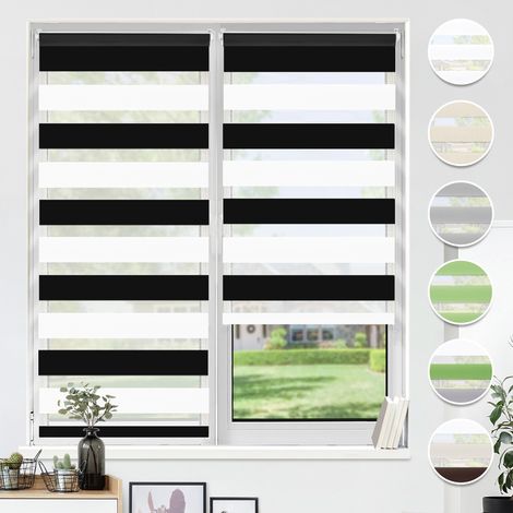 HOMEDEMO Store Enrouleur Jour Nuit sans Perçage, Double Tissu avec Clips, Rideau Occultant pour Fenêtre & Porte, 55l x 120L cm, Largeur du Tissu 55cm,  Noir-Blanc (1/5)