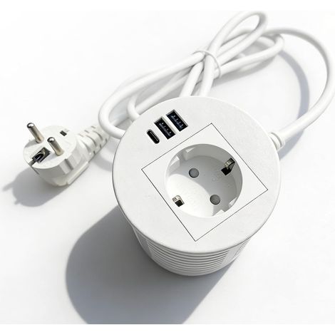 JSSEVN-Prise encastrable, prise de bureau pour trou de table de 80 mm, multiprise avec 1 prise, 2 ports USB-A, 1 port USB-C et câble d'alimentation de 1,7 m