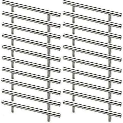 20 x Acier Inoxydable Poignee de Meuble Cuisine Espacement des Trous de 128mm, Acier Brossé Poignée en T pour Porte d'armoire (1/5)