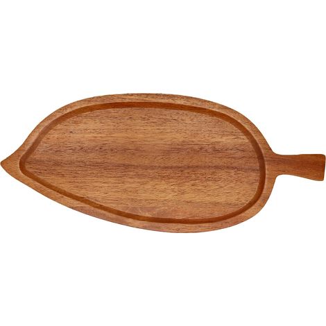 Plateau de service en bois d'acacia en forme de feuille, robuste, idéal pour sushis, amuse-gueules, fromages, desserts et thé. Convient pour la maison, la cuisine et les réceptions. Petit format : 33 (1/5)