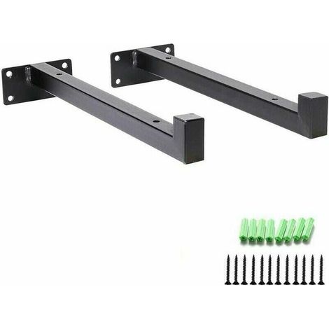 Support d'étagère industriel robuste avec 8 brides support d'étagère en métal flottant support de matériau d'étagère murale rétro (lot de 2, noir) (1/5)