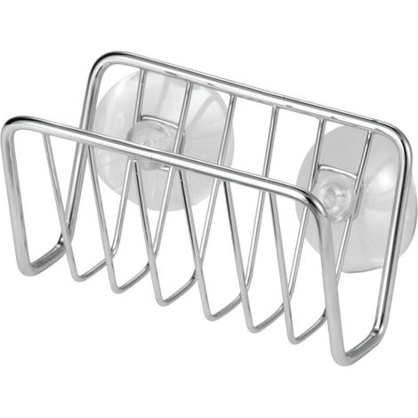 Organisateur d'évier métal support éponge savon grattoir panier aéré séchage rapide ventouse chrome (1/4)