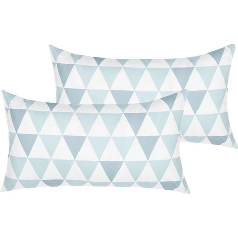 Set di 2 cuscini in poliestere bianco/azzurro 40 x 70 cm motivo a triangoli Trifos