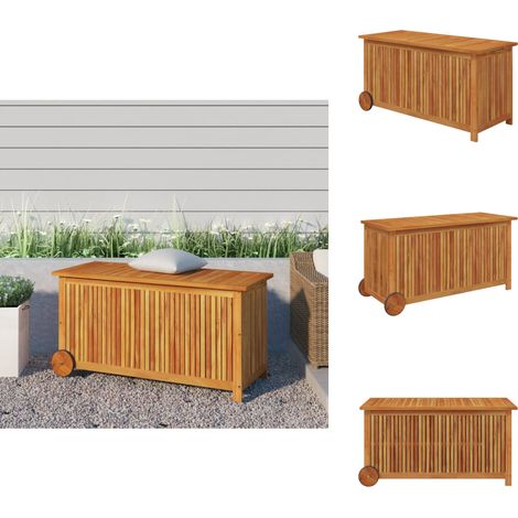 Boîte de rangement de jardin avec roues 113x50x58cm Bois acacia - Coffre De Jardin - Rangement Extérieur - Meuble De Jardin - Coffre De Rangement - Bois D'acacia (1/5)