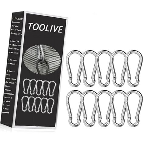 Lot de 10 mousquetons en acier inoxydable 304 – Dimensions 50 mm x 5 mm – Charge maximale 150 kg – Pour randonnée et camping - 10pcs (1/5)