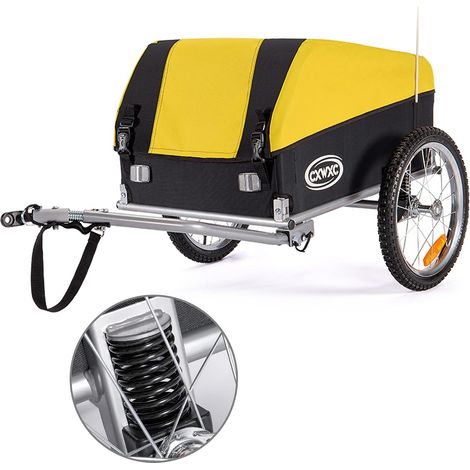 Remorque Velo Cargo avec Amortisseur, Capacité de Charge Jusqu'à 120l et 88lb / 40kg, Remorque de Fret Pliante, Remorque de Transport de Signal de Sécurité de Vélo avec Bâche (Jaune) (1/5)