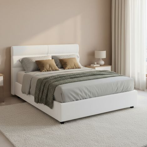 Letto Piazza e Mezza Briona, Sfoderabile, Contenitore Made in Italy, Dimensione Materasso 120x200 cm, Bianco (1/5)