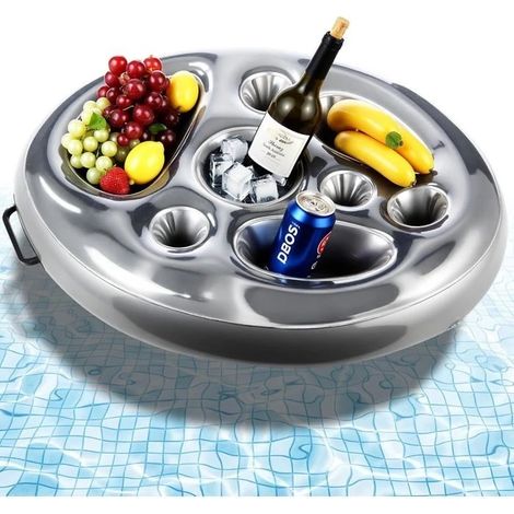 Porte-gobelets gonflable flottant 2 en 1 - Porte-boissons gonflable à 8 trous pour piscine, idéal pour les fêtes estivales au bord de la piscine et les bars flottants. (1/3)