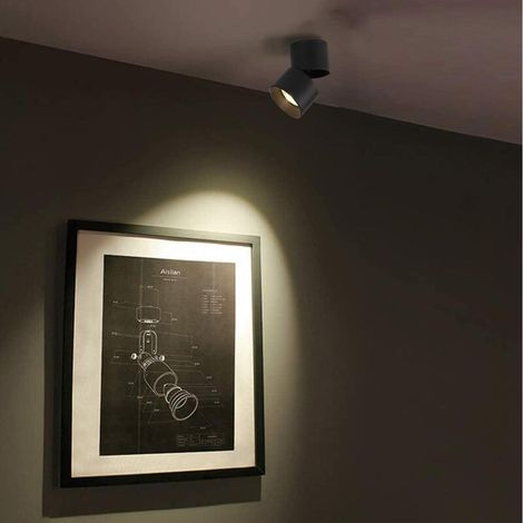 Spot en Saillie Orientable 7W LED Spots de Plafond Plafonnier Aangle Réglable Applique de Plafond Lampe COB, Rotative à 360 ° (Blanc Chaud 3000k) (noir) (1/4)