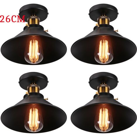 Plafonnier Vintage Rétro Lampe de Plafond Industrielle Fer Abat-jour 26cm Noir 4PCS (1/5)
