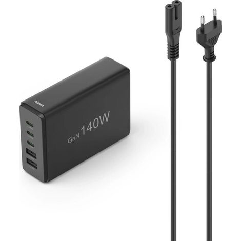 Estación de carga Hama 00201978 con 3 puertos USB-C/2 puertos USB-A, 140 W, color negro. (1/3)