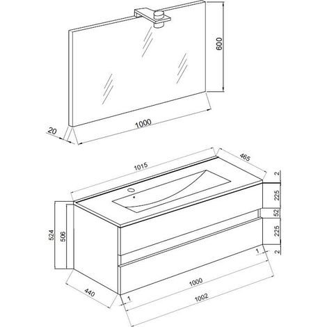 Mobile bagno sospeso 100 cm in legno rovere bianco con lavabo e specchio - Empoli - Con specchio e lampada LED